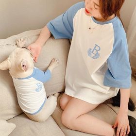 Double Yarn Stretch Dog Clothing Short Sleeve Parent-Child Set (Color: Blue, size: 3Xl)