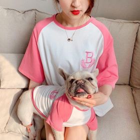 Double Yarn Stretch Dog Clothing Short Sleeve Parent-Child Set (Color: Pink, size: 3Xl)