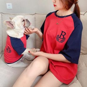 Double Yarn Stretch Dog Clothing Short Sleeve Parent-Child Set (Color: Red, size: S)